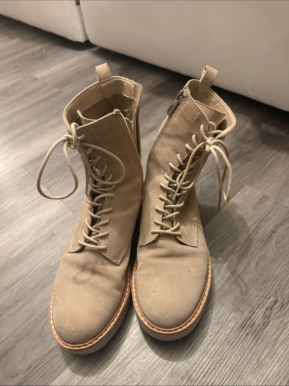 dolce vita Suede Lace-Up Combat Boots in Sand - Picture 4 of 5